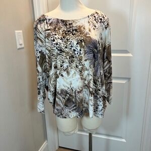 Coldwater Creek Womens 2X Brown Abstract Butterfly Print Long Sleeve Top